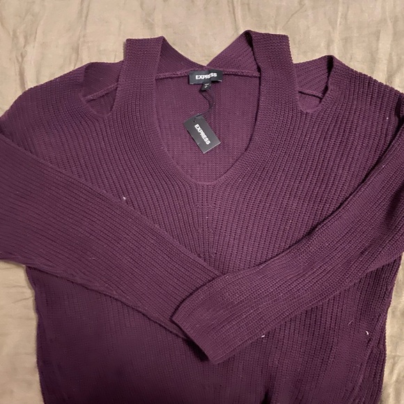 $5 add on NWT Express maroon/purple cold shoulder sweater - Picture 1 of 7